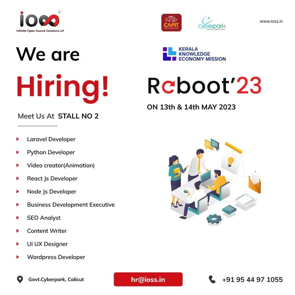 infinite open source solutions -ioss job vacancies in sahya government cyberpark reboot 2023