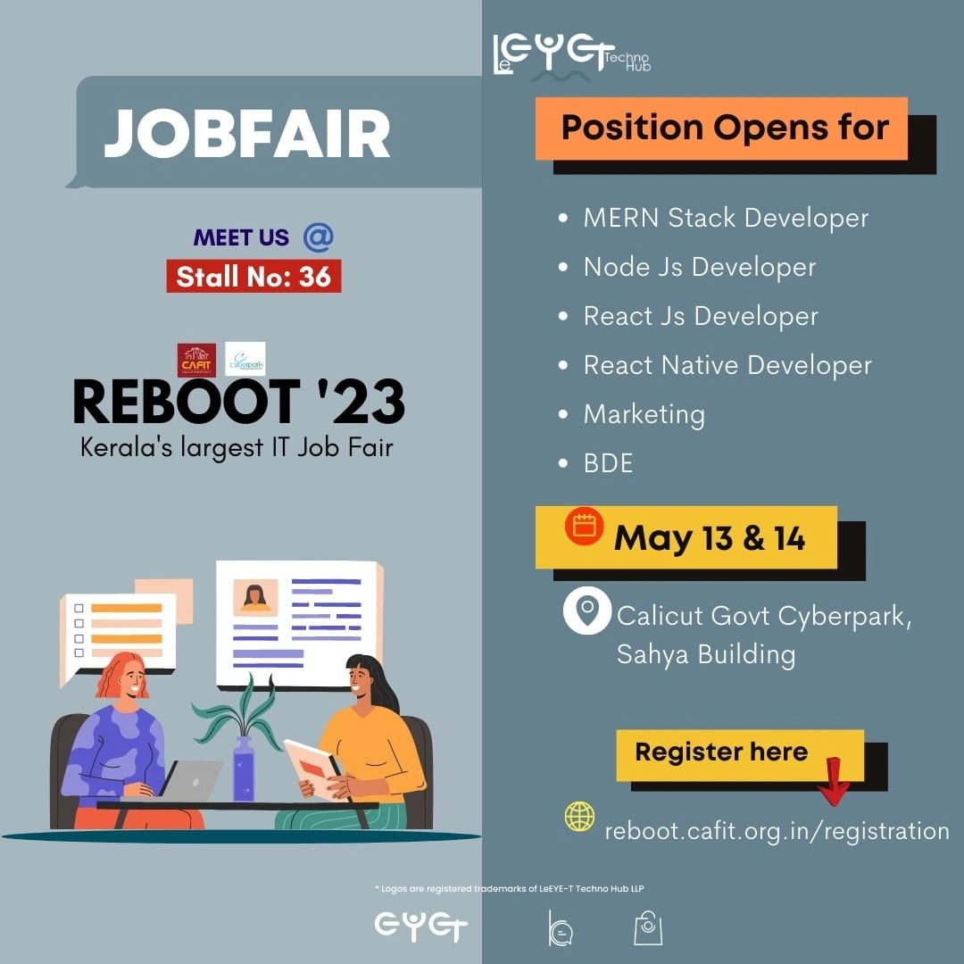 mernstack developer job vacancy in cyberpark calicut on cafit reboot 2023 kozhikode