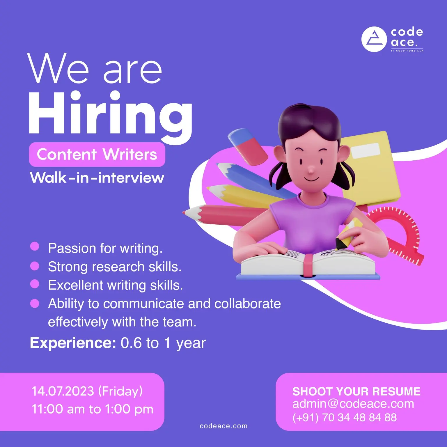 codeace it solutions content writers job in calicut